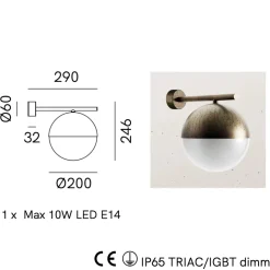 Messing-Wandleuchte mit Opalglas Sfera