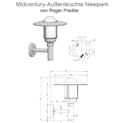 Midcentury-Außenleuchte Newpark mit kurzem Ausleger