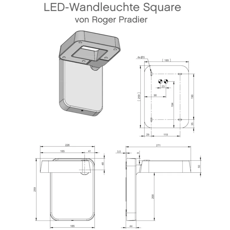 Moderne LED-Wandleuchte Square