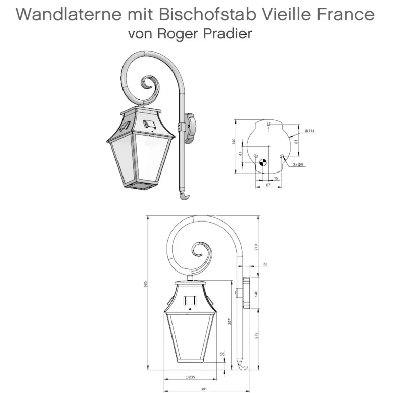 Nostalgische Wandlaterne mit Bischofstab Vieille France