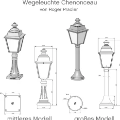 Nostalgische Wegeleuchte Chenonceau mit historischem Mast