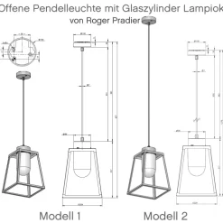 Offene Pendelleuchte mit Glaszylinder Lampiok, IP 65
