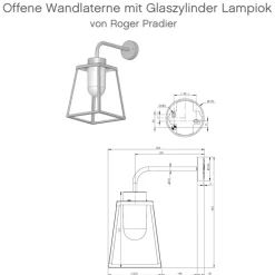 Offene Wandlaterne mit Glaszylinder Lampiok, IP 65