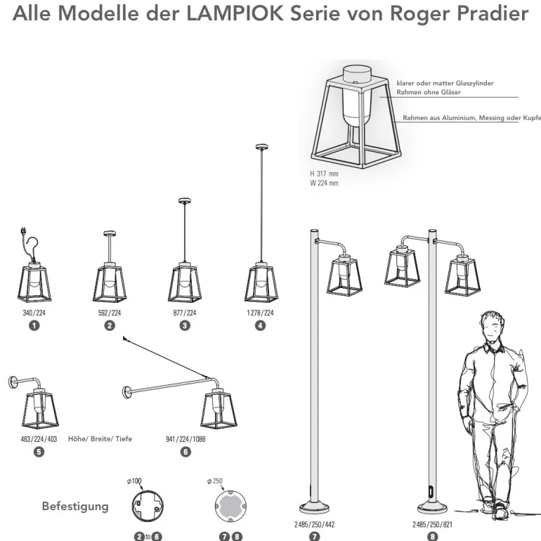 Offene Wandlaterne mit Glaszylinder Lampiok, IP 65