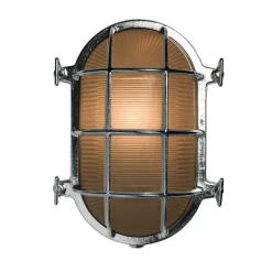 Ovale Kabinenleuchte aus Messing mit Holophanglas 7034