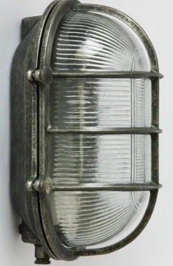 Ovale Messingwandleuchte mit Holophanglas