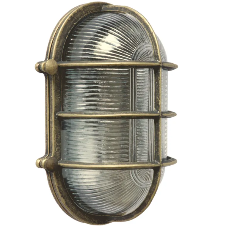 Ovale Messingwandleuchte mit Holophanglas