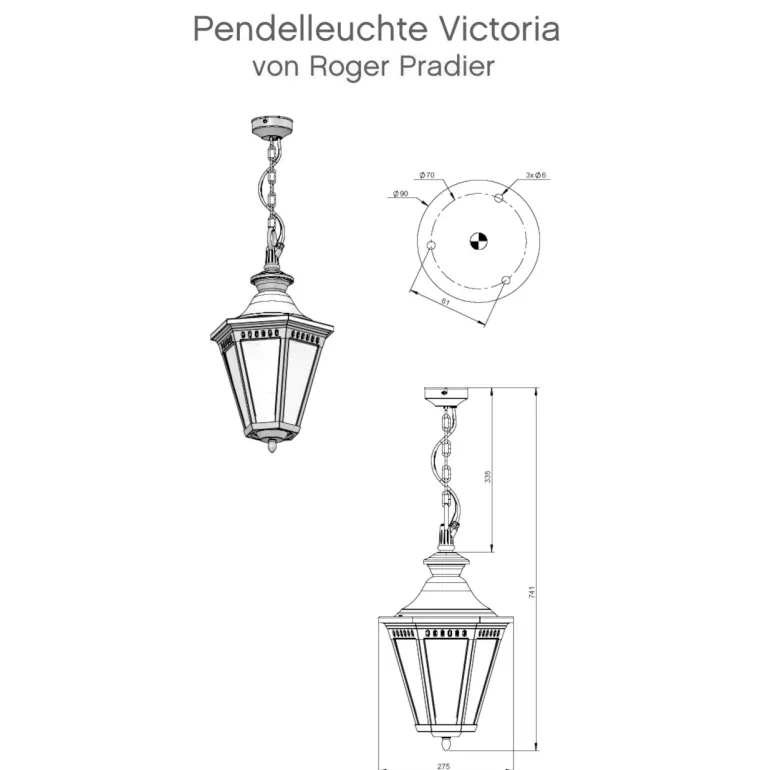 Pendelleuchte Victoria aus Aluminium oder Messing