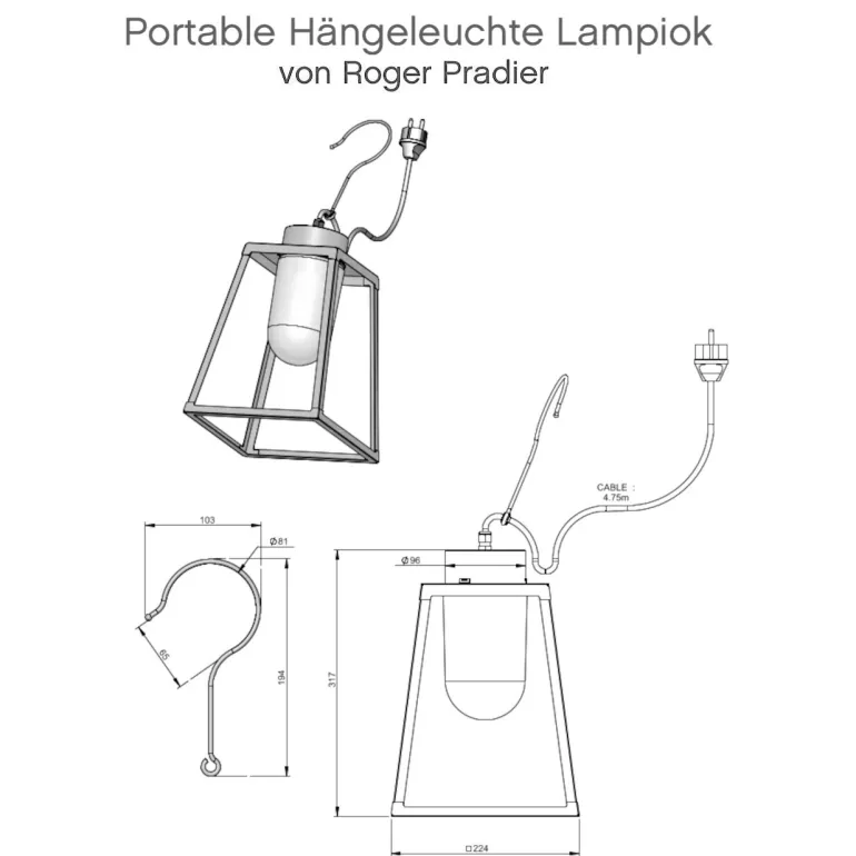 Portable Hängeleuchte Lampiok mit IP 65