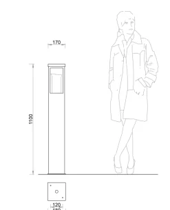 Schlichte Pollerleuchte aus Schmiedeeisen mit klarem Glas AL 6832