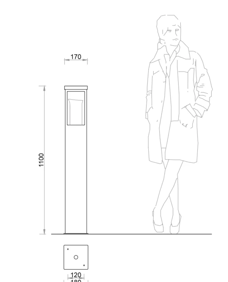Schlichte Pollerleuchte aus Schmiedeeisen mit klarem Glas AL 6832