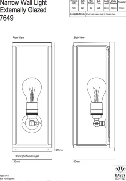 Schmales Kasten-Wandlicht aus Messing Box 7649