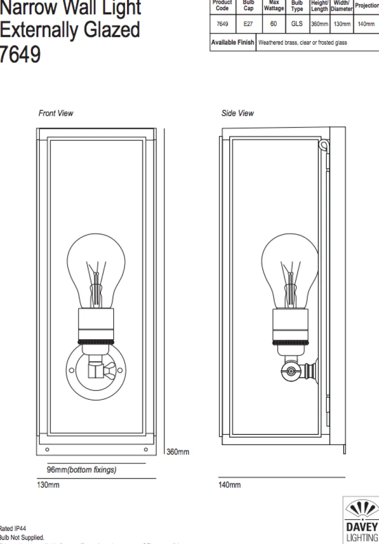 Schmales Kasten-Wandlicht aus Messing Box 7649