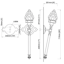 Schmiedeeisen-Wandfackel für Außen