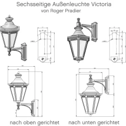 Sechsseitige Außenleuchte Victoria mit kurzem Ausleger
