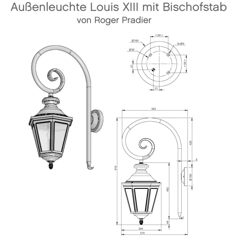 Sechsseitige Außenleuchte Louis XIII mit Bischofstab