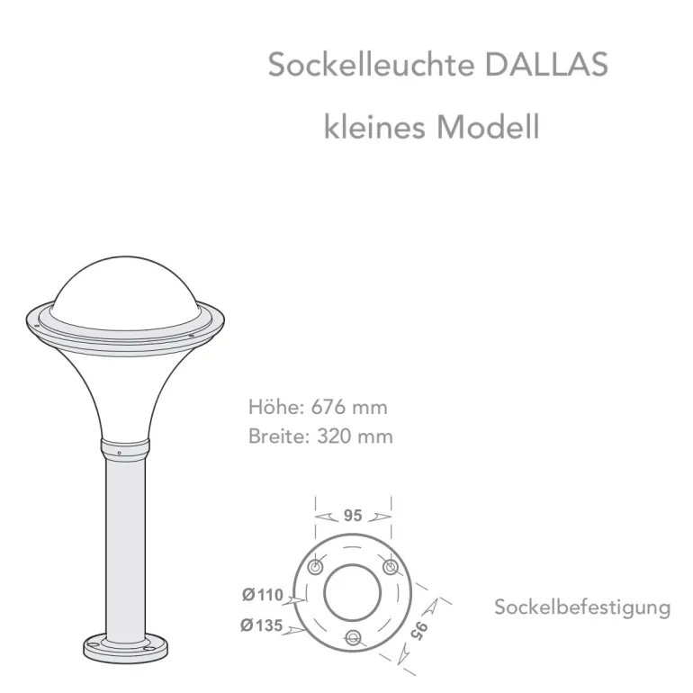Sockelleuchte mit Polykarbonatglas Dallas