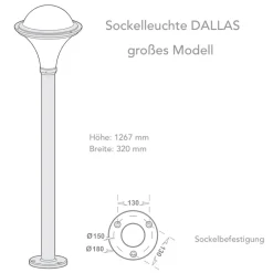 Sockelleuchte mit Polykarbonatglas Dallas
