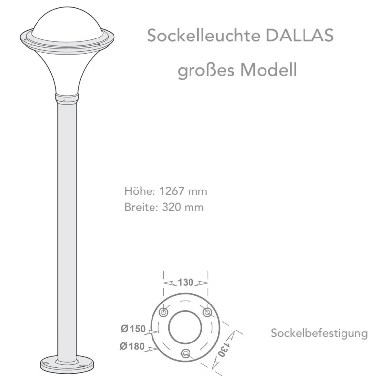 Sockelleuchte mit Polykarbonatglas Dallas
