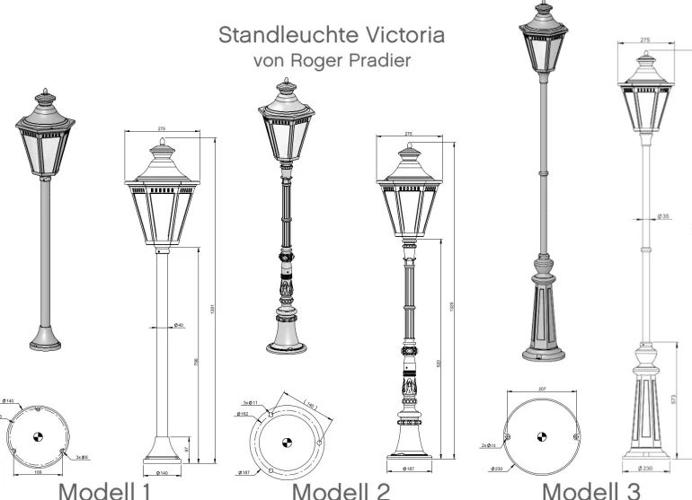 Standleuchte mit Aluminium- oder Messinglaterne Victoria
