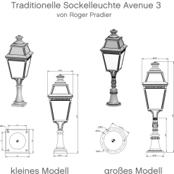 Traditionelle Sockelleuchte aus Frankreich Avenue 3 mit LED