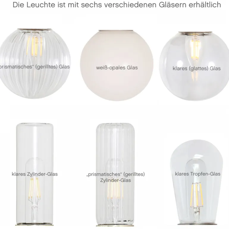 Vierarmige Pendelleuchte mit sechs Glasoptionen, IP65