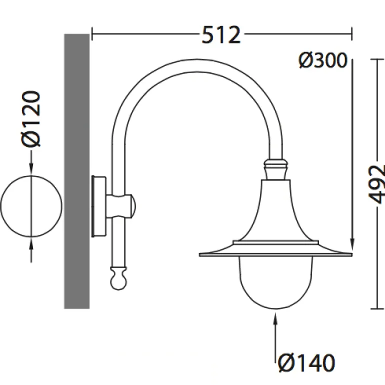 Wandlampe für außen mit tiefgezogenem Schirm