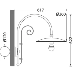 Wandlampe für außen mit verziertem Bogenarm