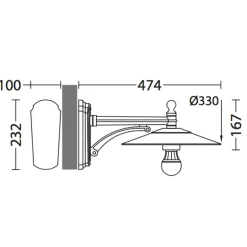 Wandlampe für außen ohne Glas mit Armstütze