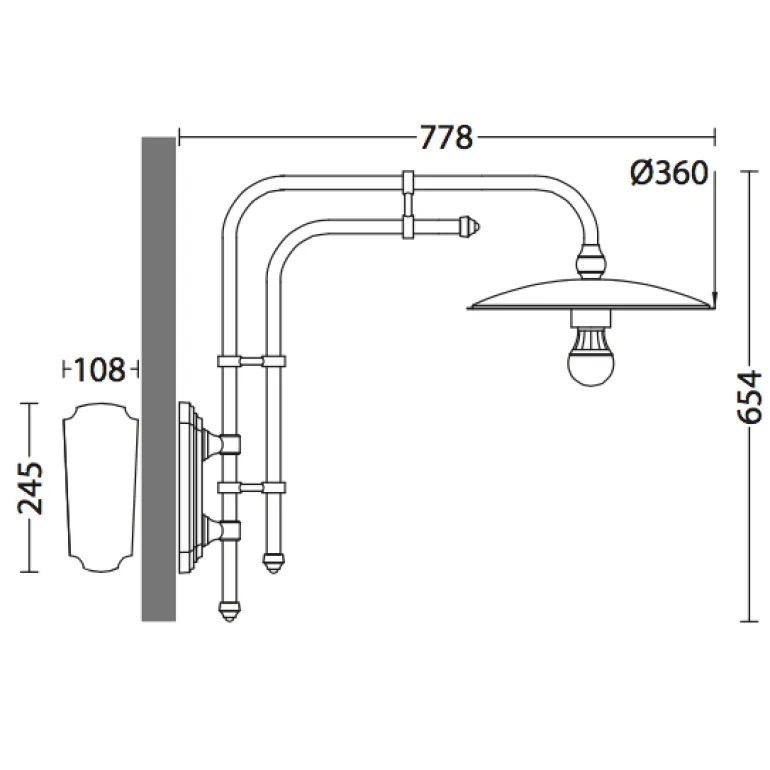 Wandlampe für außen ohne Glas mit Doppelrohrwandarm