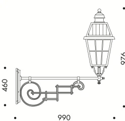 Wandleuchte mit vergittertem Glas und langem Ausleger