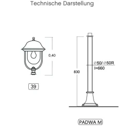 Wegeleuchte mit Rundlaterne Padwa M.39