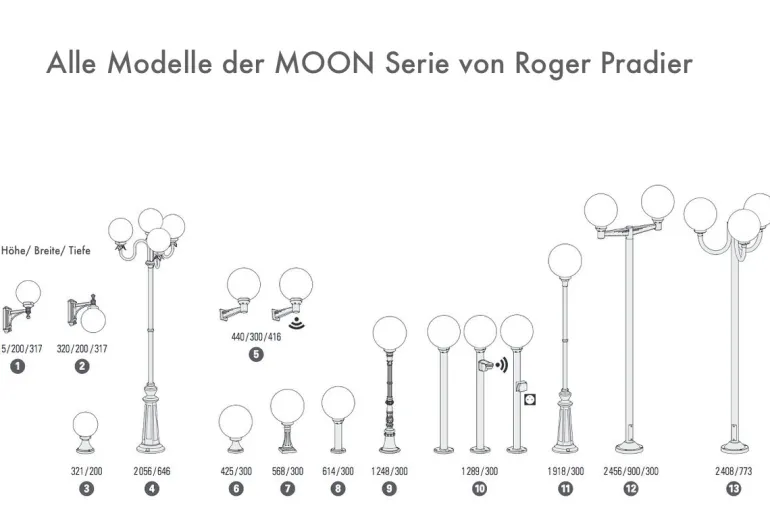 Zwei- oder Dreiflammige Kugel-Standleuchte Moon