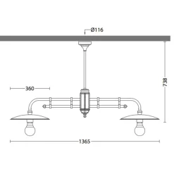 Zweiflammige Deckenlampe für außen mit Tellerschirmen