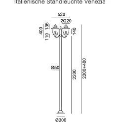 Zweiflammige italienische Standleuchte Venezia 248.20.OR